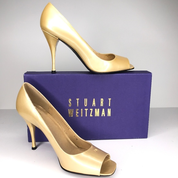 Stuart Weitzman Shoes - Stuart Weitzman Linda Gold Peep Toe Heels SH0688